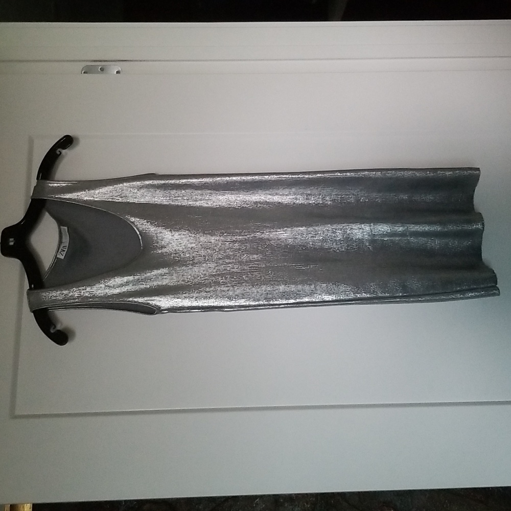 Zara Metallic Grey Silver Ribbed Sleeveless Dress Size S